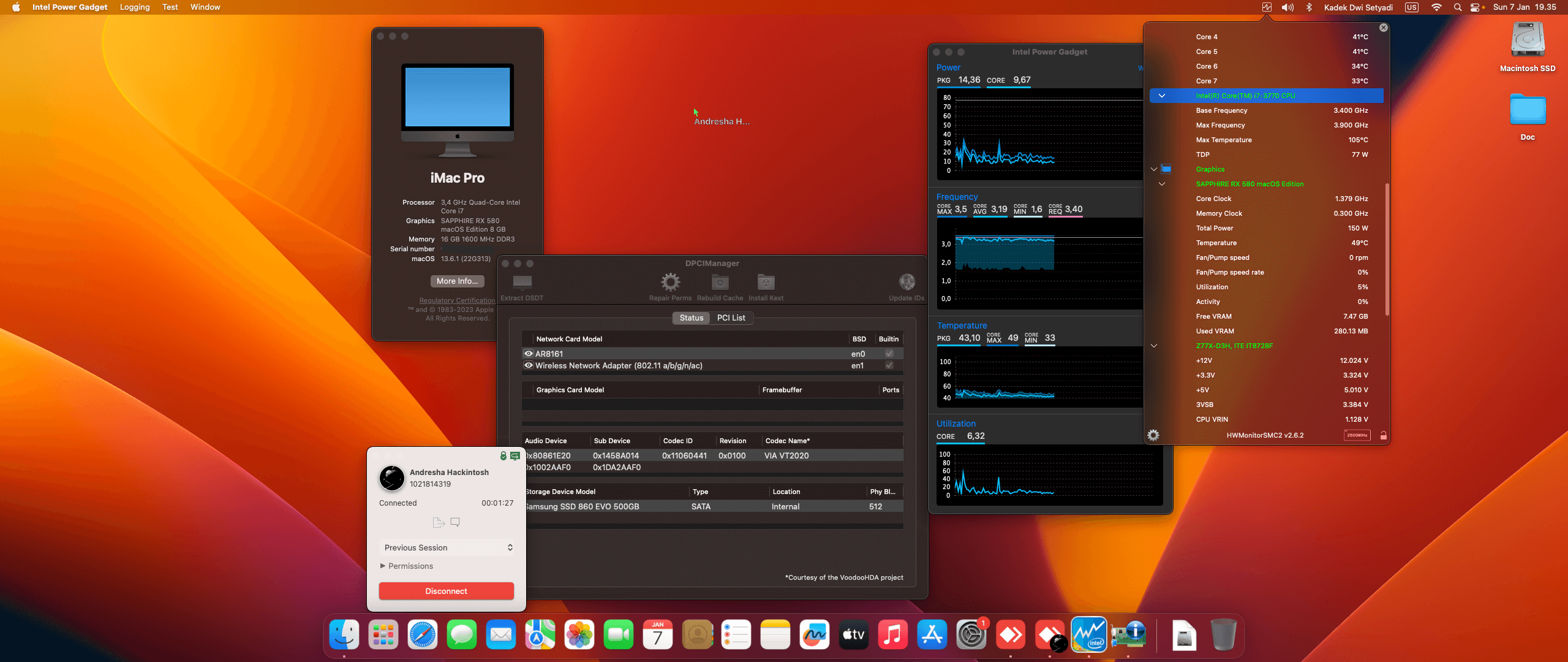Success Hackintosh macOS Ventura 13.6.1 Build 22G313 in Gigabyte GA-Z77X-D3H + Intel Core i7 3770 + Sapphire RX 580